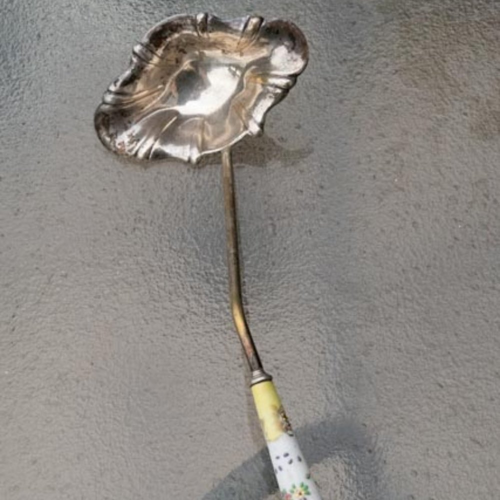 A & E Lewis Germany Stainless Bowl Floraine Yellow & White Ceramic Soup Ladle